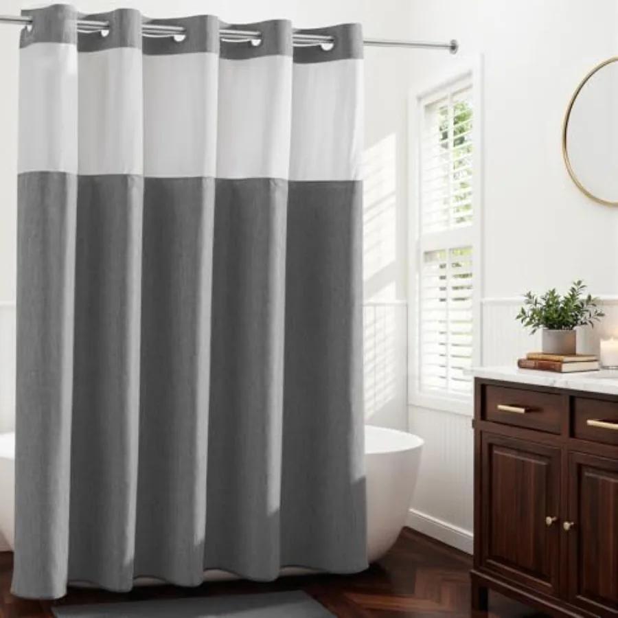 86" Extra Long Linen Textured No Hook Shower Curtain with Snap-in Liner, Farmhouse Quick Dry Fabric Shower Curtain for Bathroom
86" Extra Long Linen Textured No Hook Shower Curtain with Snap-in Liner, Farmhouse Quick Dry Fabric Shower Curtain for Bathroom