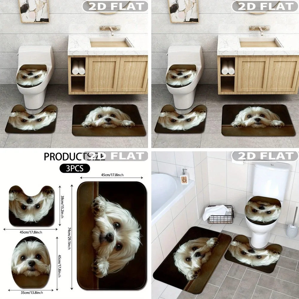 2D Flat 3pcs Bathroom Rug Set Cute Dog Face Print Pattern Non-Slip Washable Floor Mat Decor for Bathroom Kitchen Bedroom
2D Flat 3pcs Bathroom Rug Set Cute Dog Face Print Pattern Non-Slip Washable Floor Mat Decor for Bathroom Kitchen Bedroom