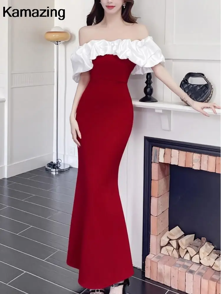 Sexy Off Shoulder Evening Dresses Elegant Slash Neck Bodycon Party Long Dress Summer Slim Waist Vestidos Robe Female Clothing
Sexy Off Shoulder Evening Dresses Elegant Slash Neck Bodycon Party Long Dress Summer Slim Waist Vestidos Robe Female Clothing