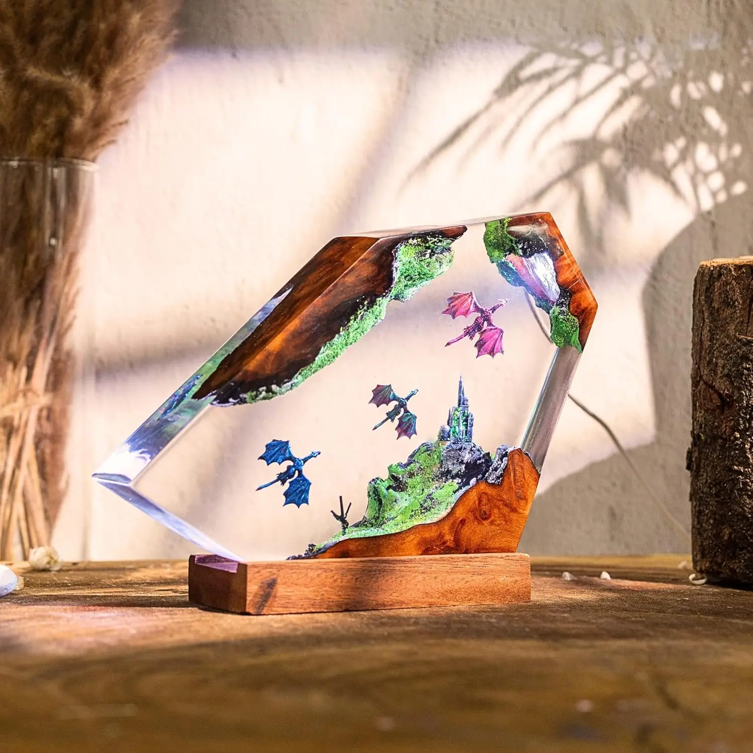 Handmade Dragon Resin Night Light with 16 Color LED, USB Powered Desk Lamp with Wooden Base and Remote Control
Handmade Dragon Resin Night Light with 16 Color LED, USB Powered Desk Lamp with Wooden Base and Remote Control