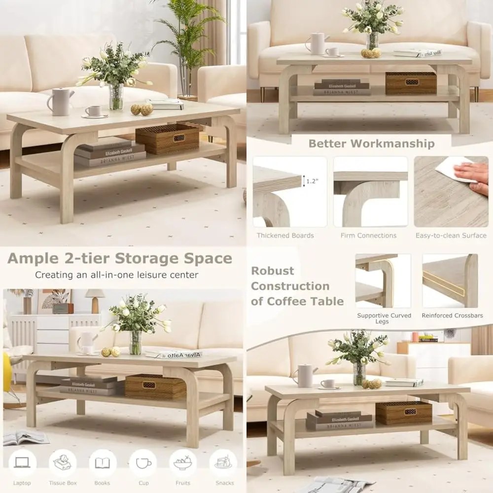 Mid Century 2-Tier Coffee Table, 47 Rectangle Accent Table with Storage Shelf and Curved Legs
Mid Century 2-Tier Coffee Table, 47 Rectangle Accent Table with Storage Shelf and Curved Legs