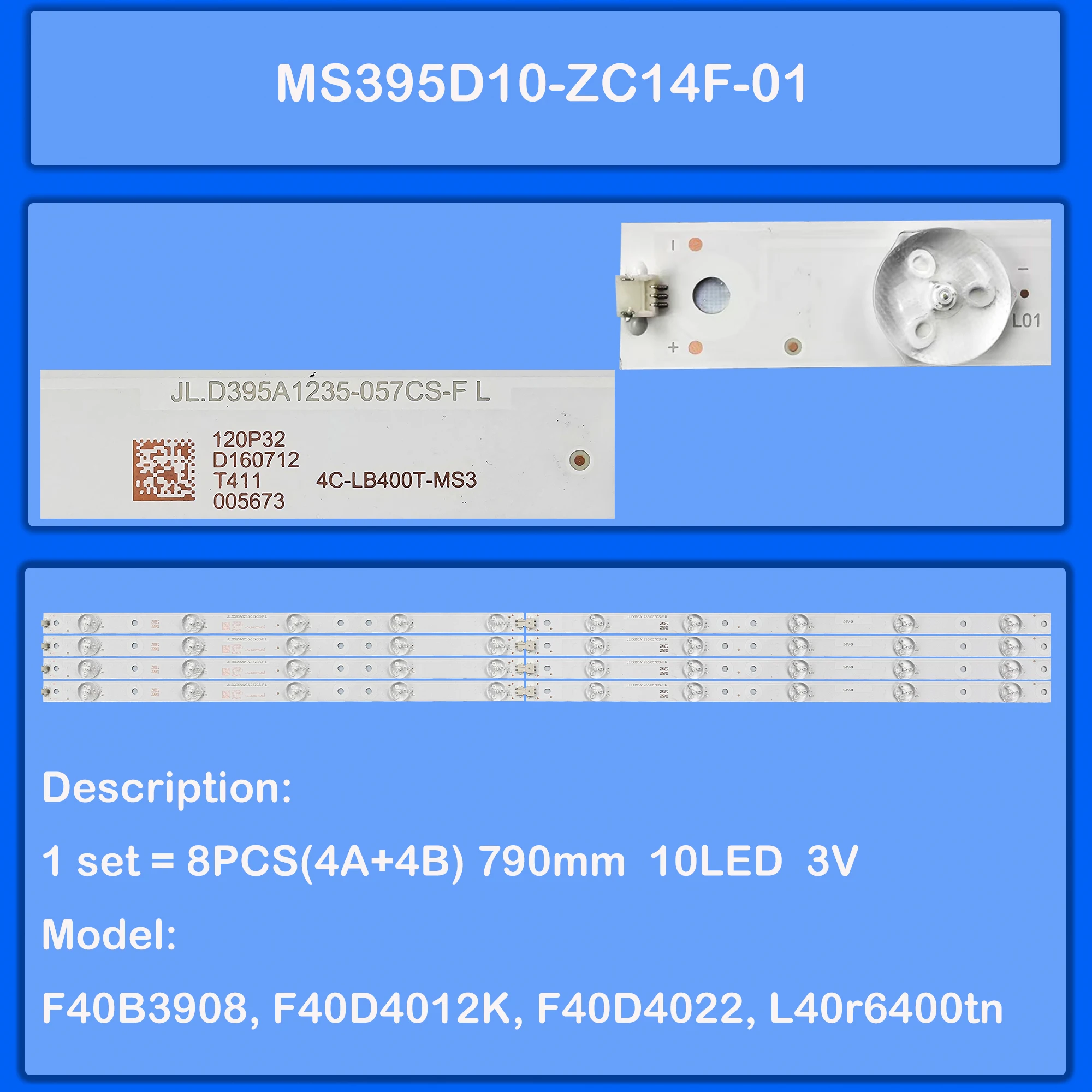LED Backlight Strip For 40FB3105W 40FB3108 AX039LSV59 F40B3908 F40D4012K F40D4022 L40r6400tn SNO39LEDO71 JL.D395A1235-057CS-F
LED Backlight Strip For 40FB3105W 40FB3108 AX039LSV59 F40B3908 F40D4012K F40D4022 L40r6400tn SNO39LEDO71 JL.D395A1235-057CS-F