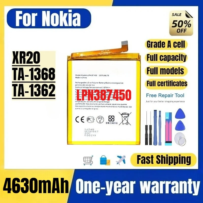 LPN387450 for Nokia XR20/TA-1368/TA-1362 Phone Battery High Quality High Capacity Replacement Bateria Grade A Cell with Tools
LPN387450 for Nokia XR20/TA-1368/TA-1362 Phone Battery High Quality High Capacity Replacement Bateria Grade A Cell with Tools