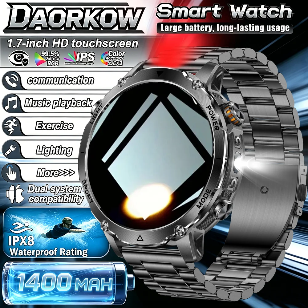 2026 New 1400 mAh ultra-large capacity battery Military Smartwatch Waterproof Heart Rate Tactical LED Flashlight Sports Bracelet
2026 New 1400 mAh ultra-large capacity battery Military Smartwatch Waterproof Heart Rate Tactical LED Flashlight Sports Bracelet
