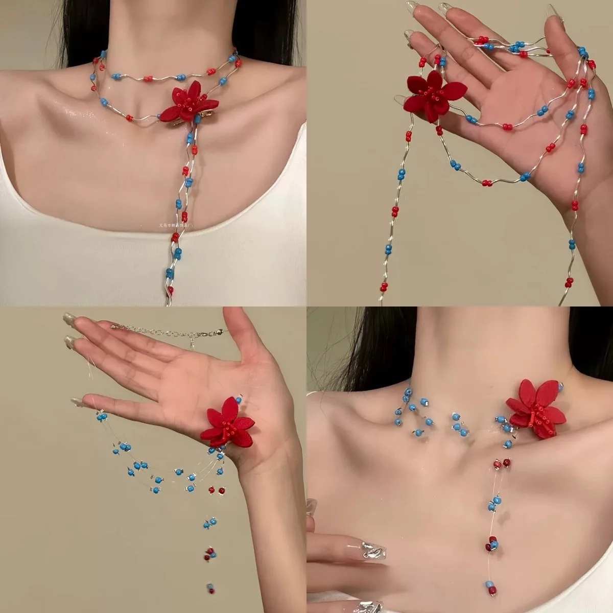 Dopamine Blue Beaded Necklace with Red Fringe - Unique Spring/Summer Resort Style Chain for Dress Outfits
Dopamine Blue Beaded Necklace with Red Fringe - Unique Spring/Summer Resort Style Chain for Dress Outfits
