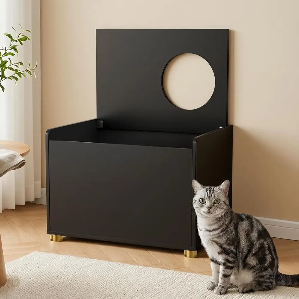 Stylish Top Entry Litter Box Enclosure with Scratch Mat for Large Cats - Black
Stylish Top Entry Litter Box Enclosure with Scratch Mat for Large Cats - Black