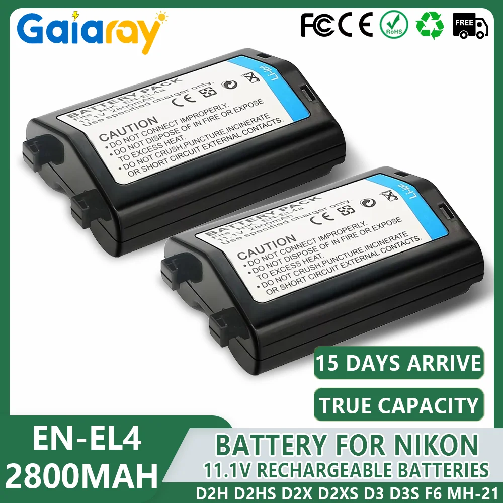 2pcs EN-EL4 EL4 EN-EL4A EL4A Camera Battery for Nikon D2H D2Hs D2X D2Xs D3 D3S F6 MH-21 Batteria 2800mAh Rechargeable Batteries
2pcs EN-EL4 EL4 EN-EL4A EL4A Camera Battery for Nikon D2H D2Hs D2X D2Xs D3 D3S F6 MH-21 Batteria 2800mAh Rechargeable Batteries