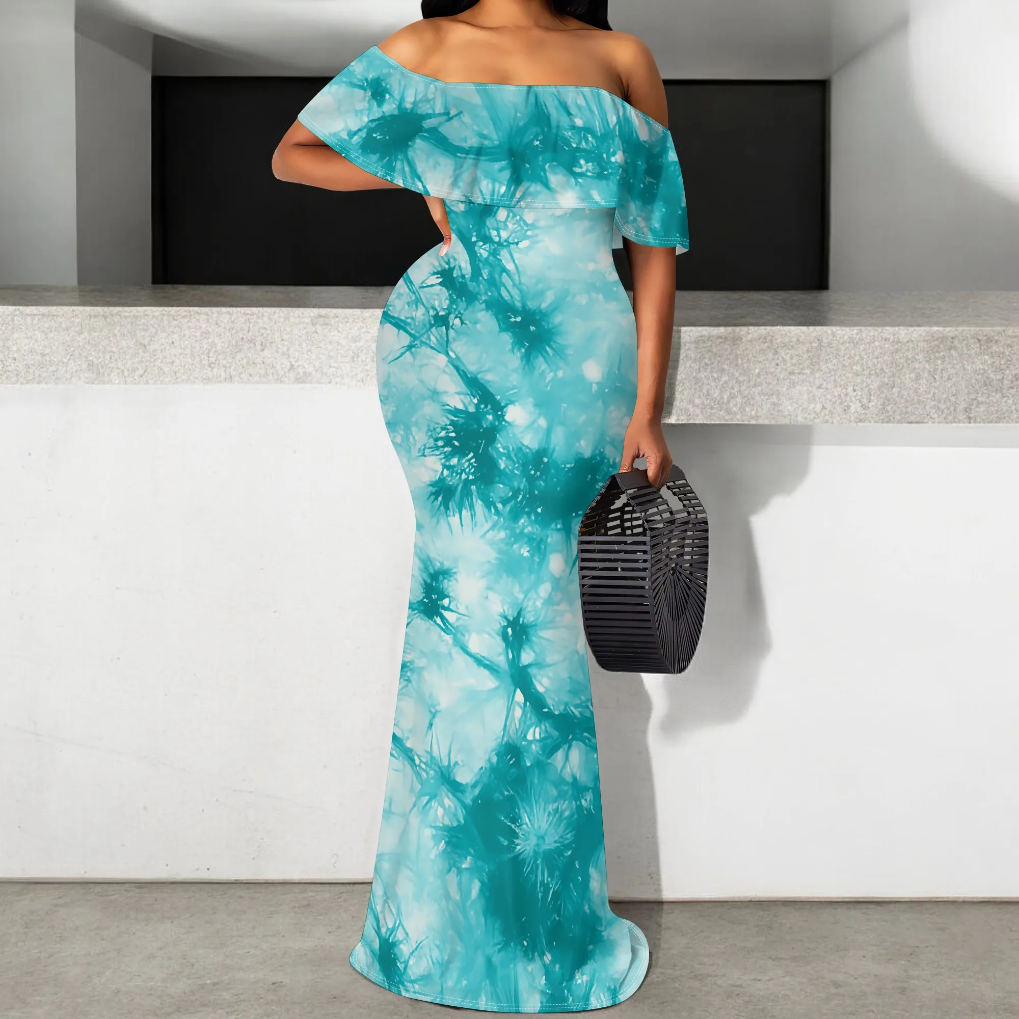 Blue Tie-Dye Off Shoulder Maxi Dress S-3XL Ruffle Hem Bodycon Style for Summer Vacation, Beach Party or Tropical Cruise Look
Blue Tie-Dye Off Shoulder Maxi Dress S-3XL Ruffle Hem Bodycon Style for Summer Vacation, Beach Party or Tropical Cruise Look