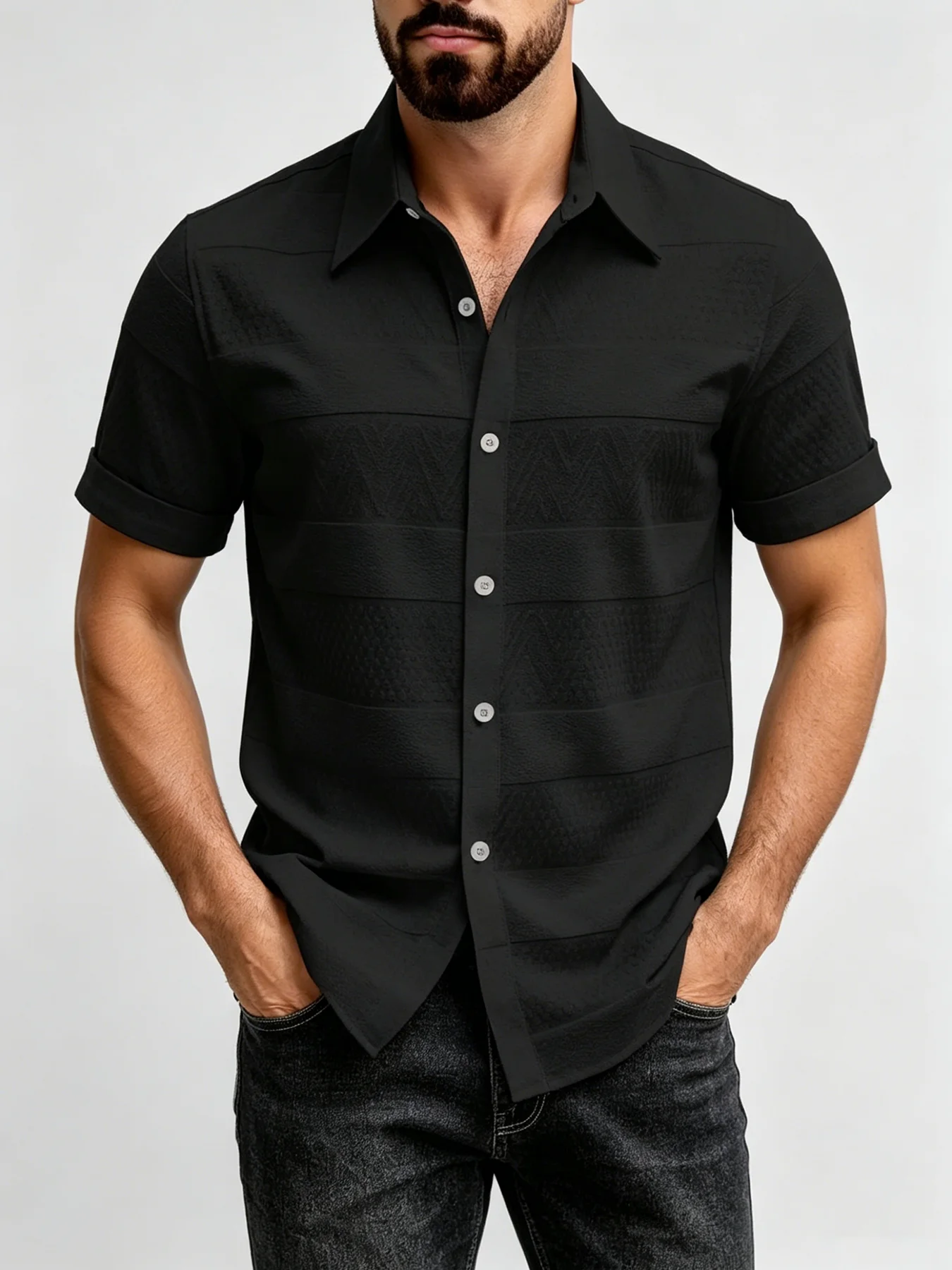 Men's Black Short Sleeve Button Down Shirt Casual Summer Beach Top Solid Color Turn Down Collar Blouse
Men's Black Short Sleeve Button Down Shirt Casual Summer Beach Top Solid Color Turn Down Collar Blouse