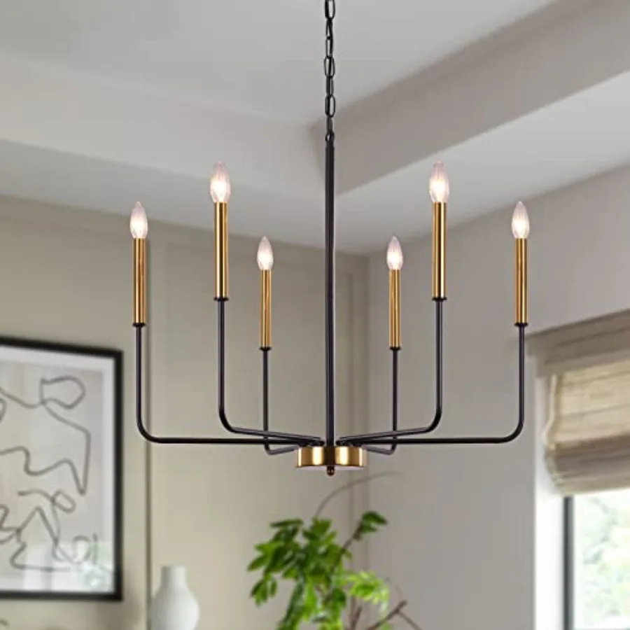 Modern Farmhouse Chandelier for Dining Room, 6 Lights Chandelier Light Fixture Adjustable Height, Black and Gold Hanging Candle
Modern Farmhouse Chandelier for Dining Room, 6 Lights Chandelier Light Fixture Adjustable Height, Black and Gold Hanging Candle