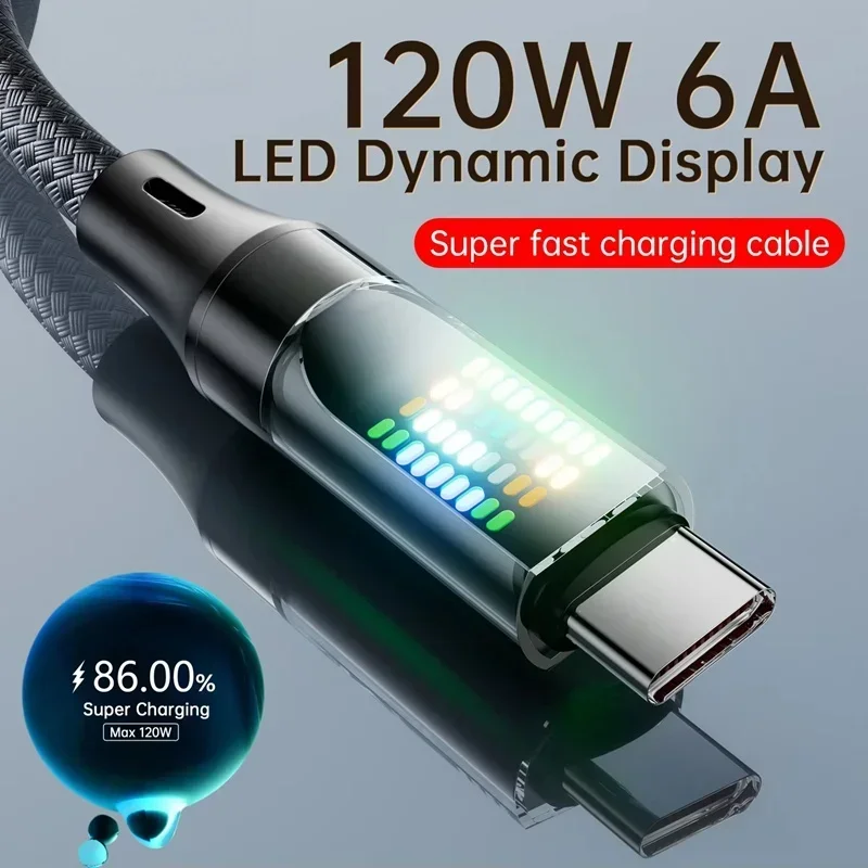 120W Type-C Fast Charging Cable 6A USB-A To Type-C Nylon Data Cord With Colorful LED Display USB C Cable For Xiaomi Samsung 1Pcs
120W Type-C Fast Charging Cable 6A USB-A To Type-C Nylon Data Cord With Colorful LED Display USB C Cable For Xiaomi Samsung 1Pcs