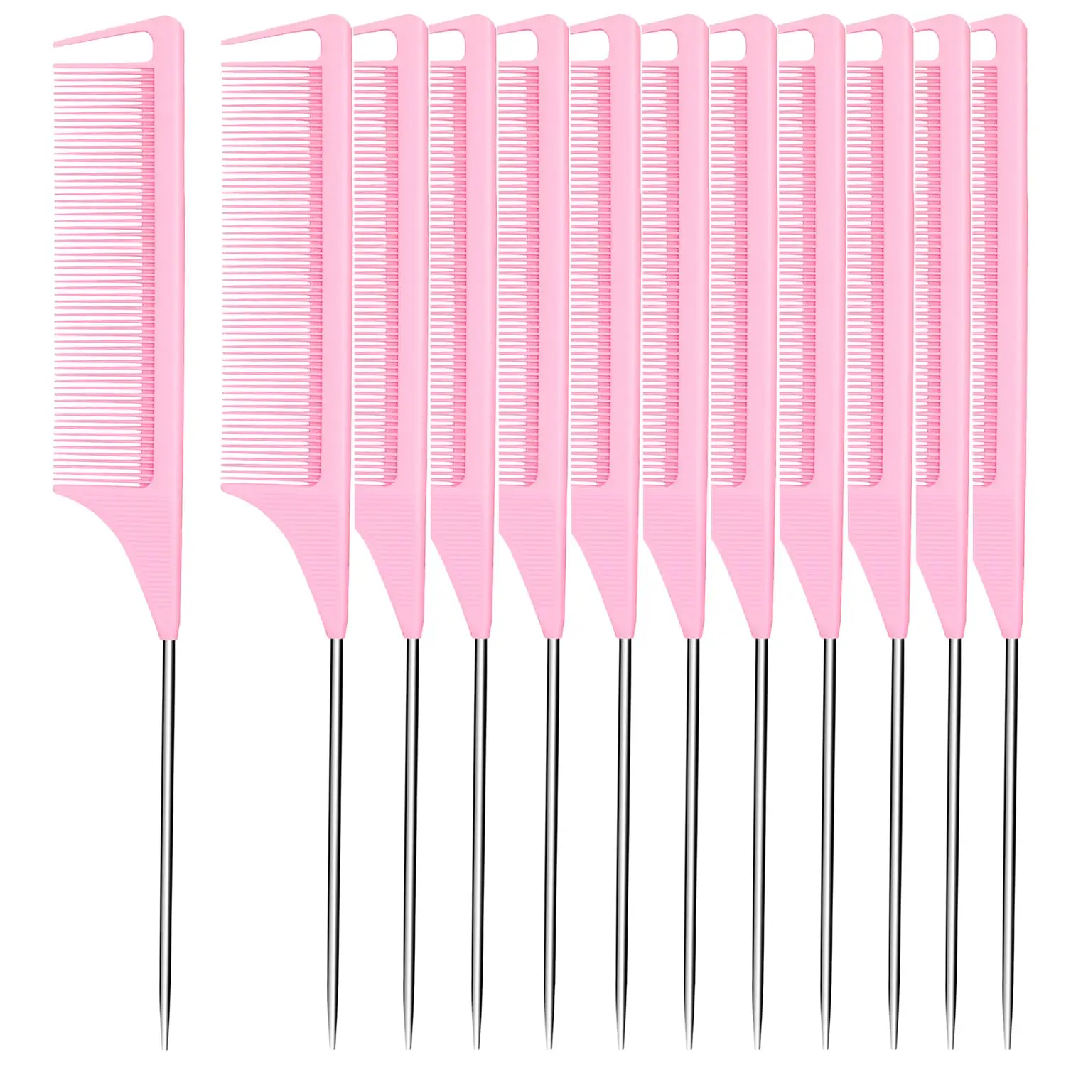 12 PCS Rat Tail Combs, Carbon Fiber Heat-Resistant Anti-Static Parting Combs for Braiding, Sectioning & Styling, Pink
12 PCS Rat Tail Combs, Carbon Fiber Heat-Resistant Anti-Static Parting Combs for Braiding, Sectioning & Styling, Pink