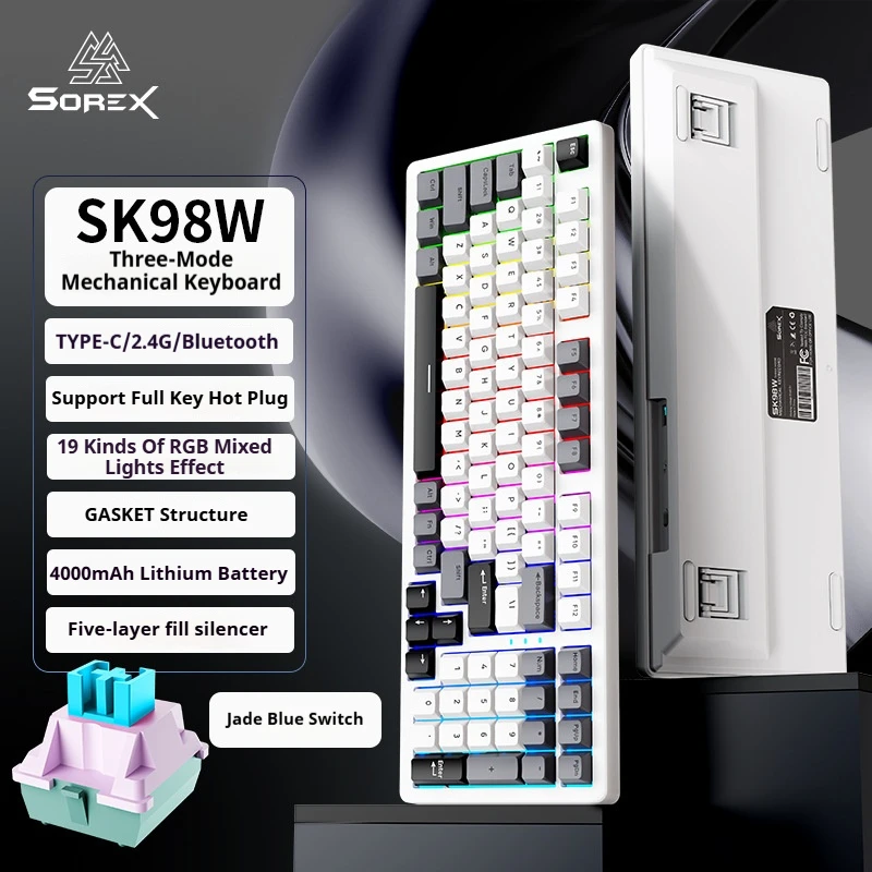SOREX SK98W Mechanical Keyboard Three-Mode Wireless Bluetooth RGB Full key hot swap Computer Game Gaming PBT Keycap Keyboard
SOREX SK98W Mechanical Keyboard Three-Mode Wireless Bluetooth RGB Full key hot swap Computer Game Gaming PBT Keycap Keyboard