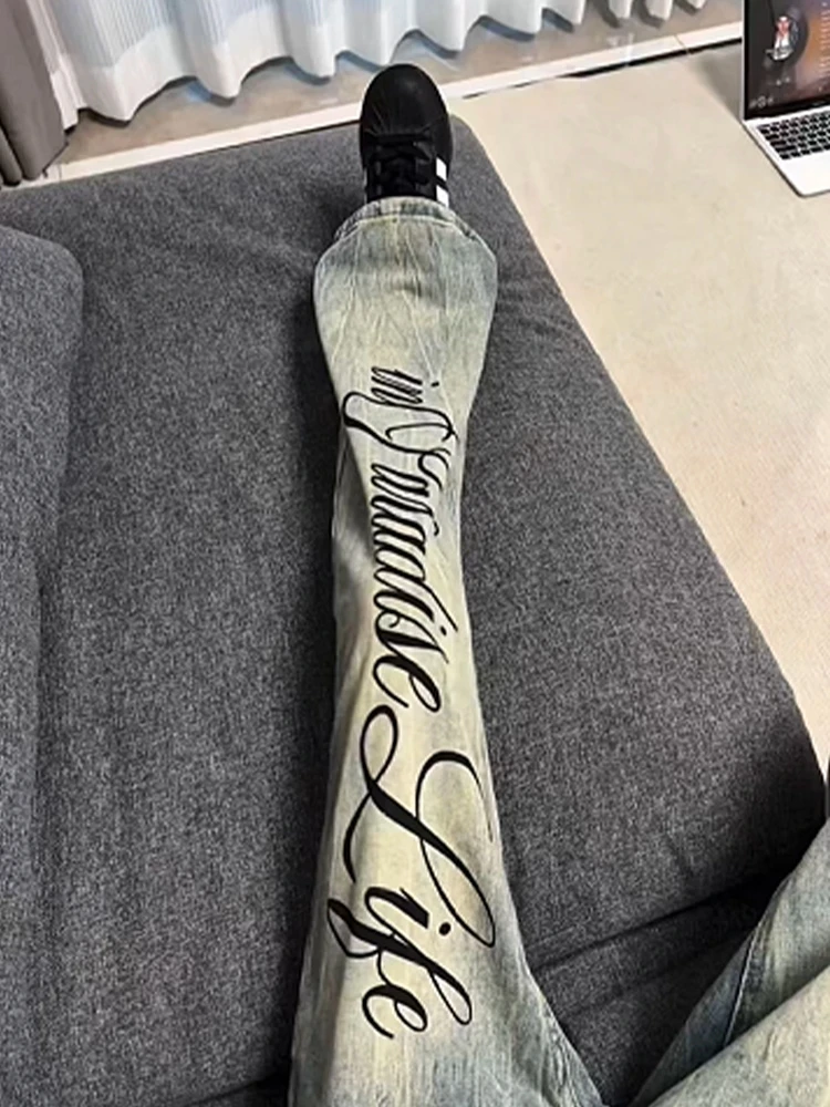 American High Street Printed Denim Jeans Men's Autumn Winter Waed Slimming Heavyweight Flared Pants Cotton Polyester Blend
American High Street Printed Denim Jeans Men's Autumn Winter Waed Slimming Heavyweight Flared Pants Cotton Polyester Blend