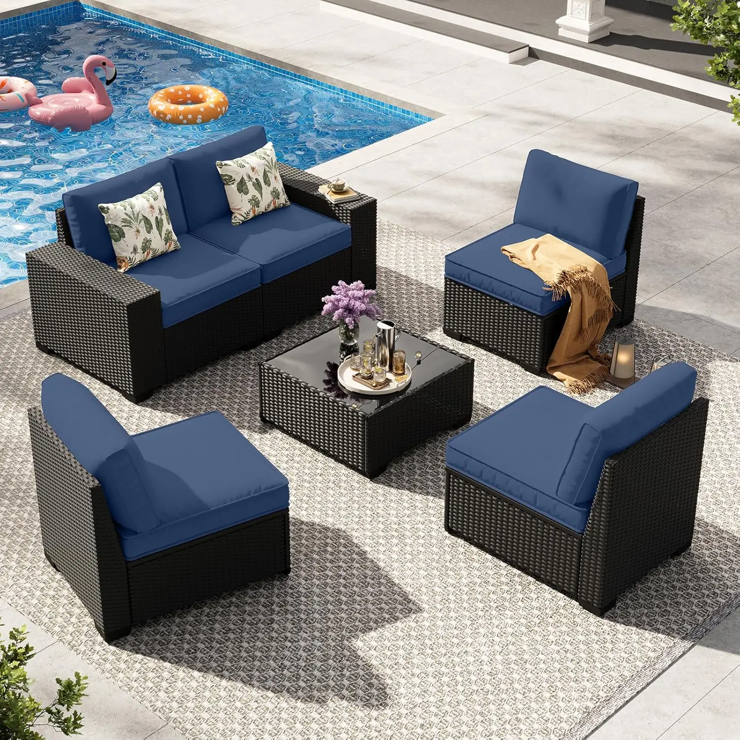 6-Piece Outdoor Patio Furniture Set, Modular Wicker Sectional Sofa with Thick Cushions & Coffee Table, All-Weather, Customized
6-Piece Outdoor Patio Furniture Set, Modular Wicker Sectional Sofa with Thick Cushions & Coffee Table, All-Weather, Customized
