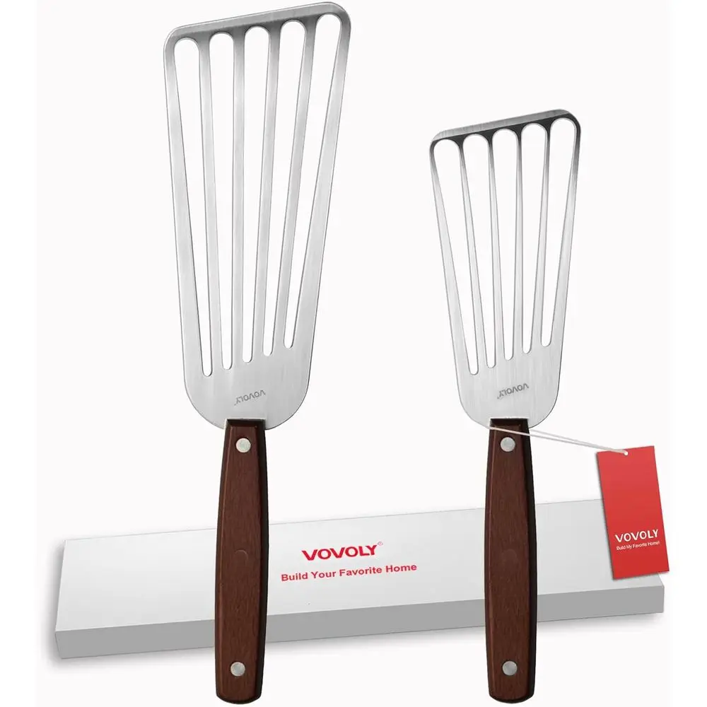 2 Pack Stainless Steel Slotted Spas, Turning, Frying & Grilling, 3x6 & 4x8 Metal Slotted Spas, Wooden Full Handle & Curved Blade
2 Pack Stainless Steel Slotted Spas, Turning, Frying & Grilling, 3x6 & 4x8 Metal Slotted Spas, Wooden Full Handle & Curved Blade