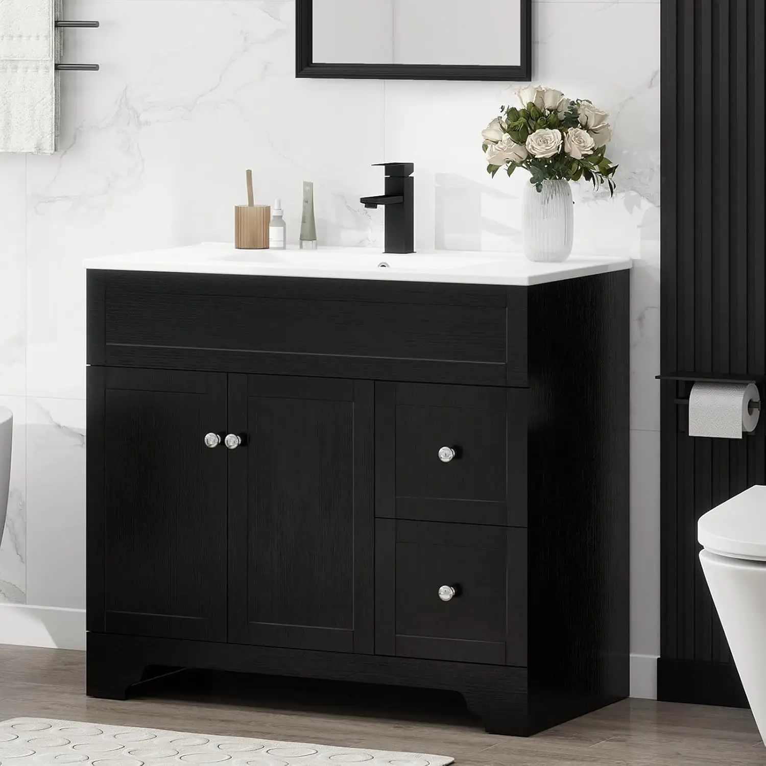 36" Modern Bathroom Vanity Sink Combo 2 Drawers Soft Close Door Ceramic Undermount Faucet Pop Drain Black, Customized
36" Modern Bathroom Vanity Sink Combo 2 Drawers Soft Close Door Ceramic Undermount Faucet Pop Drain Black, Customized