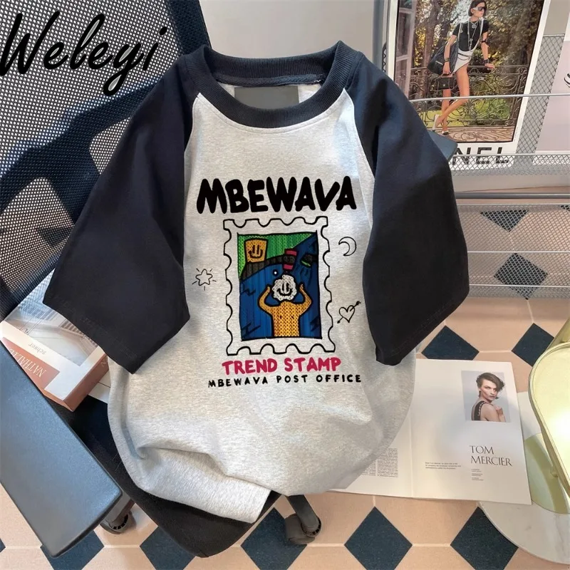 American Retro Short Sleeve T-shirt Women's Summer Super Nice Fun Cartoon Raglan Color Contrast Patchwork Couple Half Sleeve Top
American Retro Short Sleeve T-shirt Women's Summer Super Nice Fun Cartoon Raglan Color Contrast Patchwork Couple Half Sleeve Top