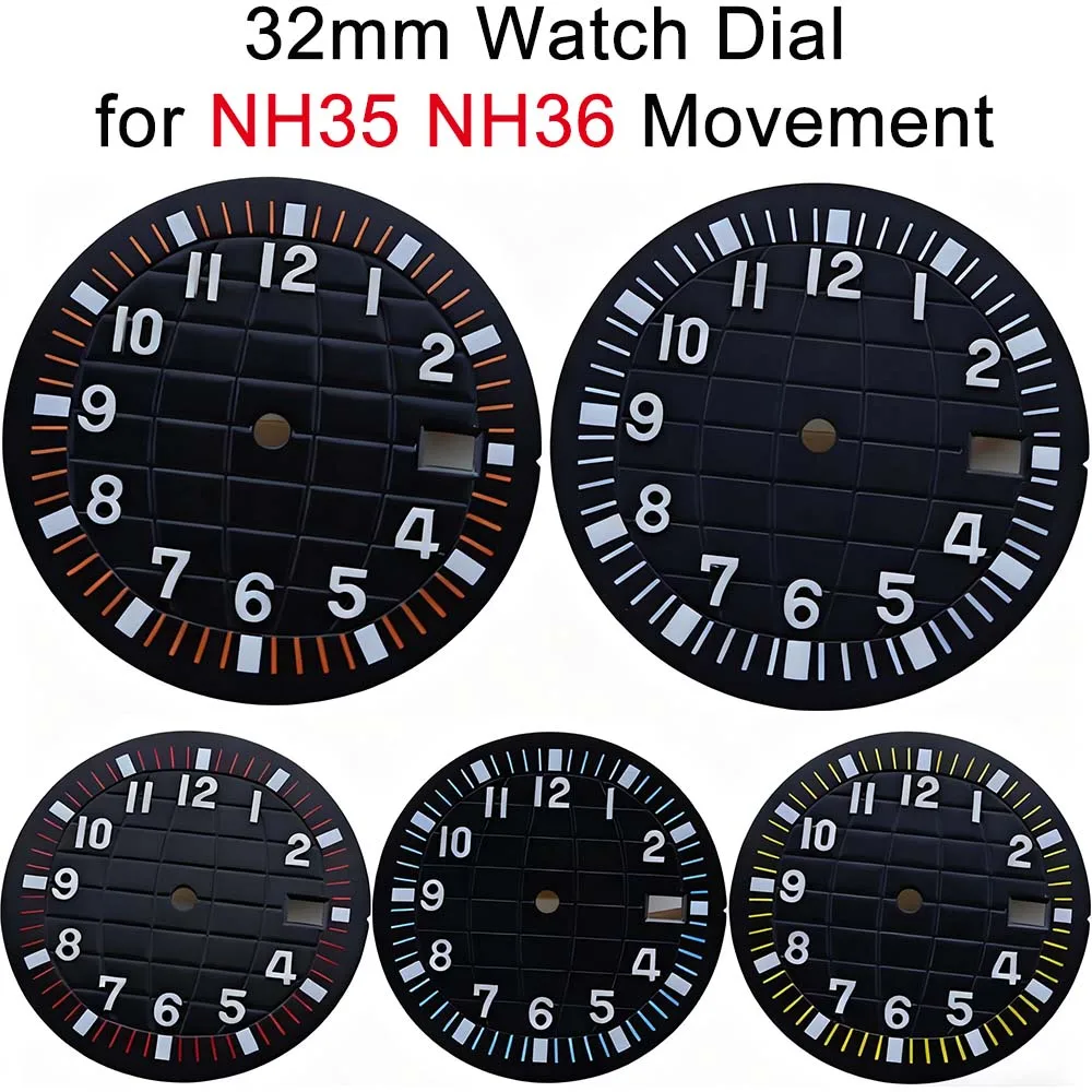Циферблат часов 32 мм, слабый зеленый светящийся одиночный календарь, аксессуары для наручных часов, механический циферблат для NH36 NH35 Механизм
Циферблат часов 32 мм, слабый зеленый светящийся одиночный календарь, аксессуары для наручных часов, механический циферблат для NH36 NH35 Механизм