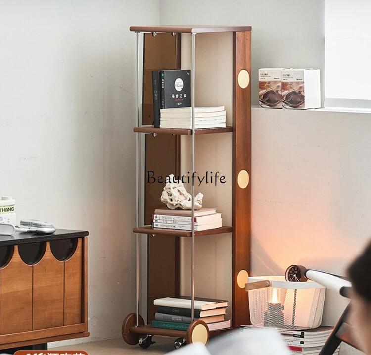 -Solid wood movable bookshelf Floor trolley Narrow corner rotating shelf
-Solid wood movable bookshelf Floor trolley Narrow corner rotating shelf