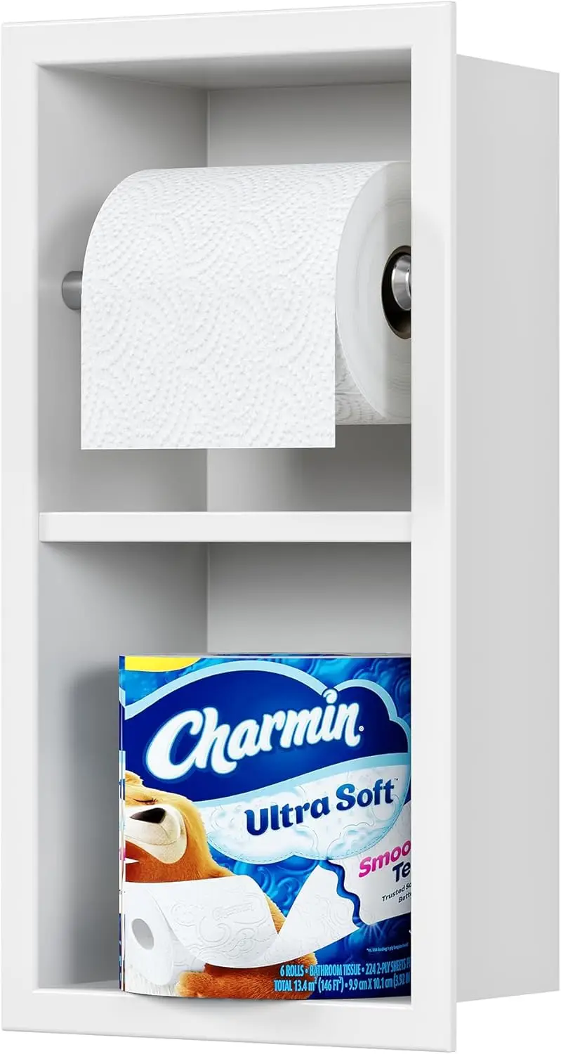 Recessed Toilet Paper Holder with Storage, 304 Stainless Steel Wall-Mounted Bathroom Tissue Roll Organizer in Matte White
Recessed Toilet Paper Holder with Storage, 304 Stainless Steel Wall-Mounted Bathroom Tissue Roll Organizer in Matte White