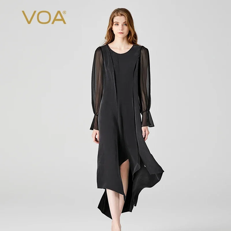 VOA 30 Momme Heavyweight Silk Round Neck Dresses Women Panel Georgette Flare Long Sleeve Loose Waist Silk Black Dress AE1957
VOA 30 Momme Heavyweight Silk Round Neck Dresses Women Panel Georgette Flare Long Sleeve Loose Waist Silk Black Dress AE1957