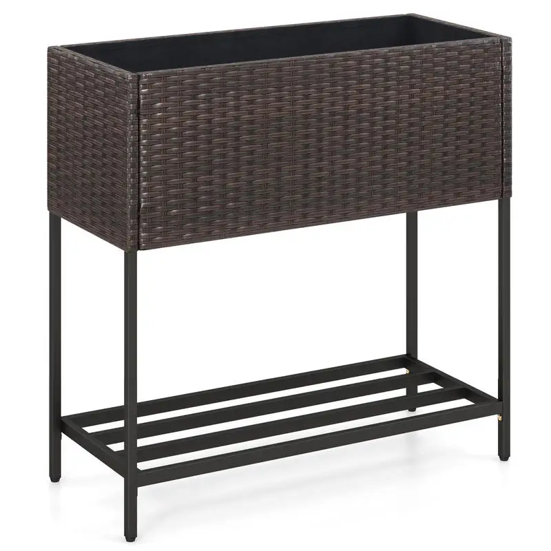 Wicker Raised Garden Bed with Storage Shelf and Removable Liner for Flowers
Wicker Raised Garden Bed with Storage Shelf and Removable Liner for Flowers