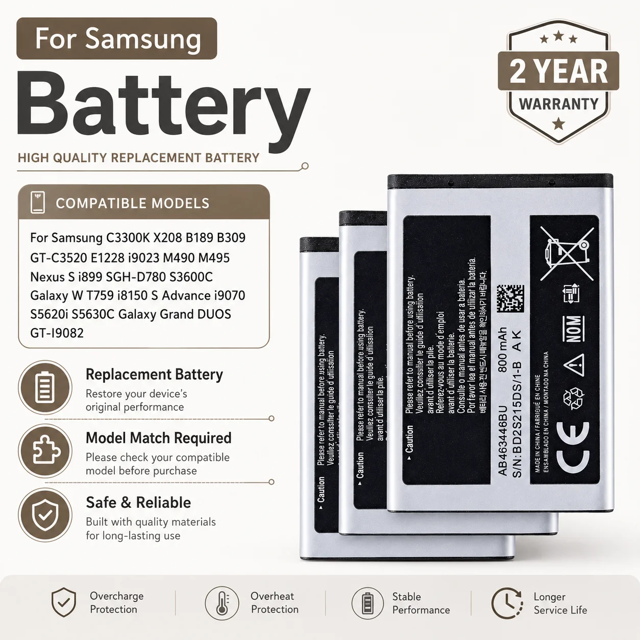 High Capacity EB484659V AB463446BU Phone Battery for Samsung C3300K i9023 Nexus S i899 SGH-D780 S3600C W T759 i9070 DUOS
High Capacity EB484659V AB463446BU Phone Battery for Samsung C3300K i9023 Nexus S i899 SGH-D780 S3600C W T759 i9070 DUOS
