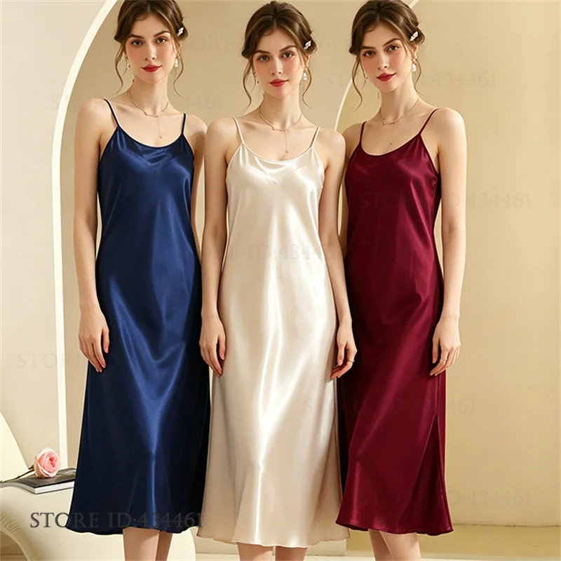 Sexy Suspender Nightgown Mujer Lingerie Summer New Long Nightdress Chemise Sleepwear Loose Silky Satin Women Homewear Loungewear
Sexy Suspender Nightgown Mujer Lingerie Summer New Long Nightdress Chemise Sleepwear Loose Silky Satin Women Homewear Loungewear