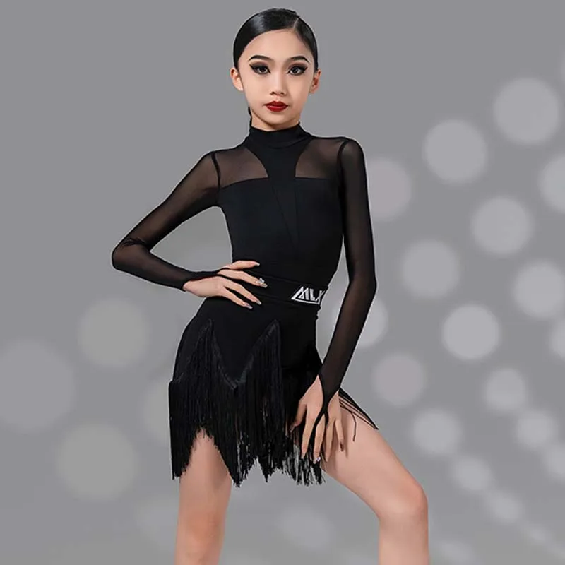 Latin Dance Dress Black Long Sleeve Latin Dance Suit for Competition Tassel Skirt Girls Samba Cha Cha Performance Costume
Latin Dance Dress Black Long Sleeve Latin Dance Suit for Competition Tassel Skirt Girls Samba Cha Cha Performance Costume