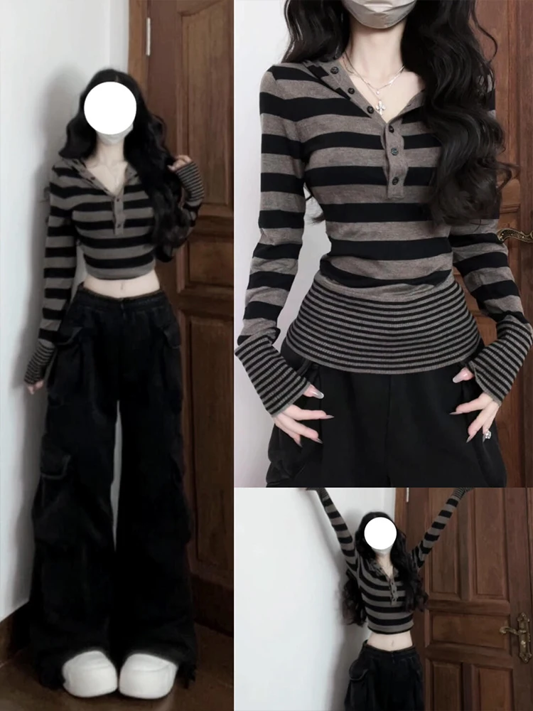 Retro American Spicy Girl Hooded Striped Knitwear Women's Spring Autumn Winter Slim Fit Outerwear Sweater Base irt Top
Retro American Spicy Girl Hooded Striped Knitwear Women's Spring Autumn Winter Slim Fit Outerwear Sweater Base irt Top