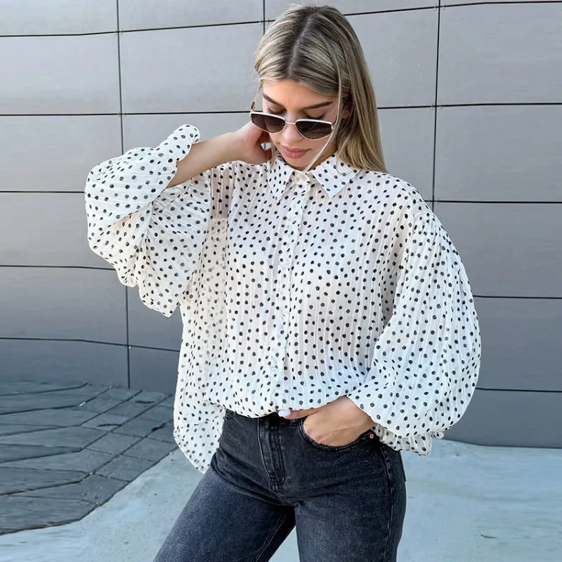 Tuularose Women's Polka Dot Shirt Casual Collared Contrast Elegant Cardigan Top Slim Commuter Streetwear Female Blouse Clothes
Tuularose Women's Polka Dot Shirt Casual Collared Contrast Elegant Cardigan Top Slim Commuter Streetwear Female Blouse Clothes