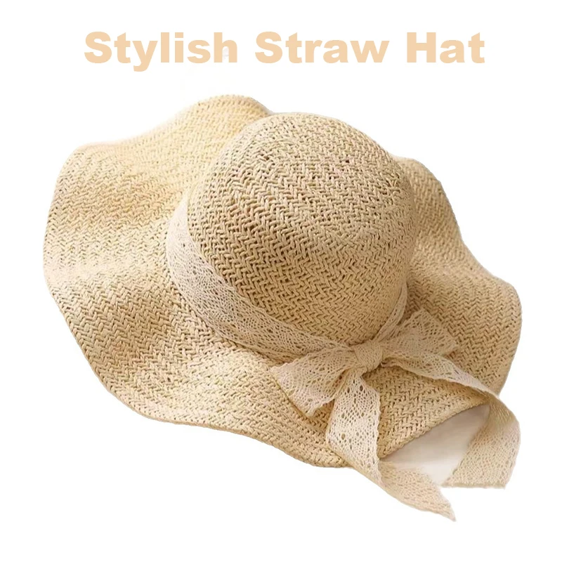 Women's Lace Bow Wavy Brim Straw Hat Summer Outdoor UV Protection Large Brim Beach Vacation Sun Cap
Women's Lace Bow Wavy Brim Straw Hat Summer Outdoor UV Protection Large Brim Beach Vacation Sun Cap