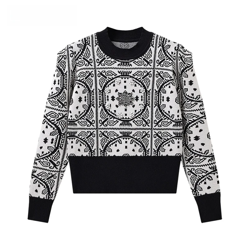 JZZDEMM Retro Knitted Floral Embroidery Beaded Bla White Pattern Women's Pullover Base irt High-End Feeling Top
JZZDEMM Retro Knitted Floral Embroidery Beaded Bla White Pattern Women's Pullover Base irt High-End Feeling Top