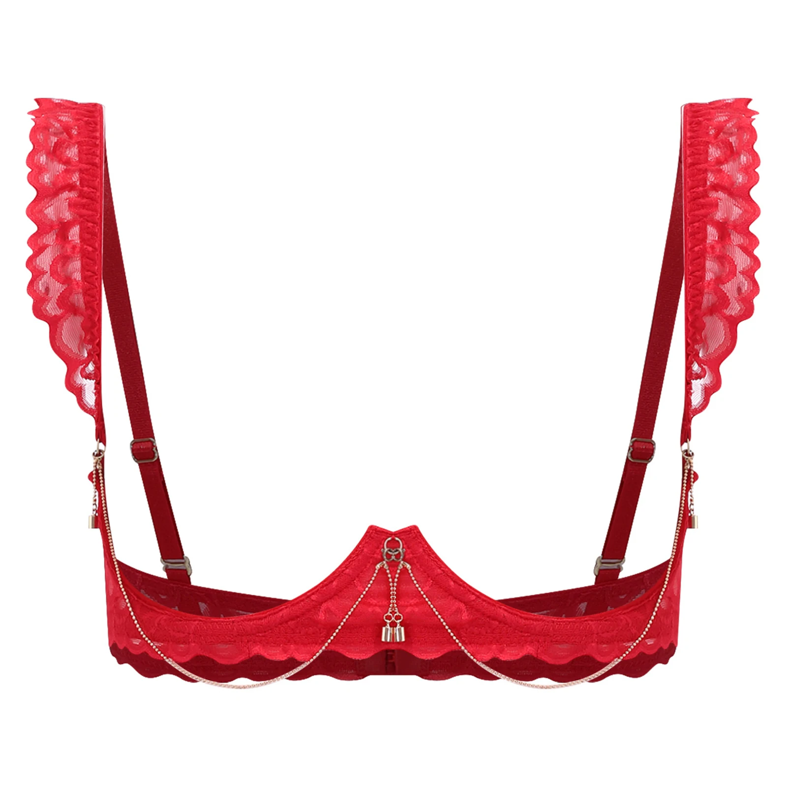 Women Cupless Balconette Bra Push Up Underwire Hollow Out Lace Chain Detail Ruffled Trim Tempting Lingerie Nightwear Balconette
Women Cupless Balconette Bra Push Up Underwire Hollow Out Lace Chain Detail Ruffled Trim Tempting Lingerie Nightwear Balconette