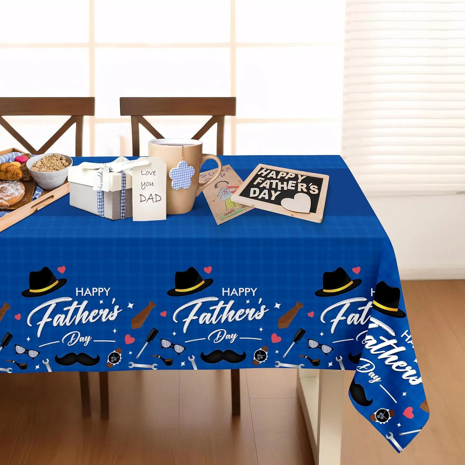 Happy Father's Day Rectangle Tablecloth for Table Decor Reusable Kitchen Dining Tablecloth for Father's Day Dinner Party Decor