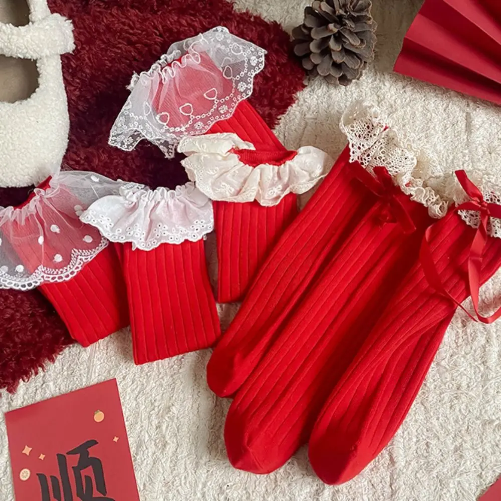 Kawaii Female Hosiery New Year Red Socks Bow Cotton Children Red Socks Lace Middle Tube Socks Autumn
Kawaii Female Hosiery New Year Red Socks Bow Cotton Children Red Socks Lace Middle Tube Socks Autumn