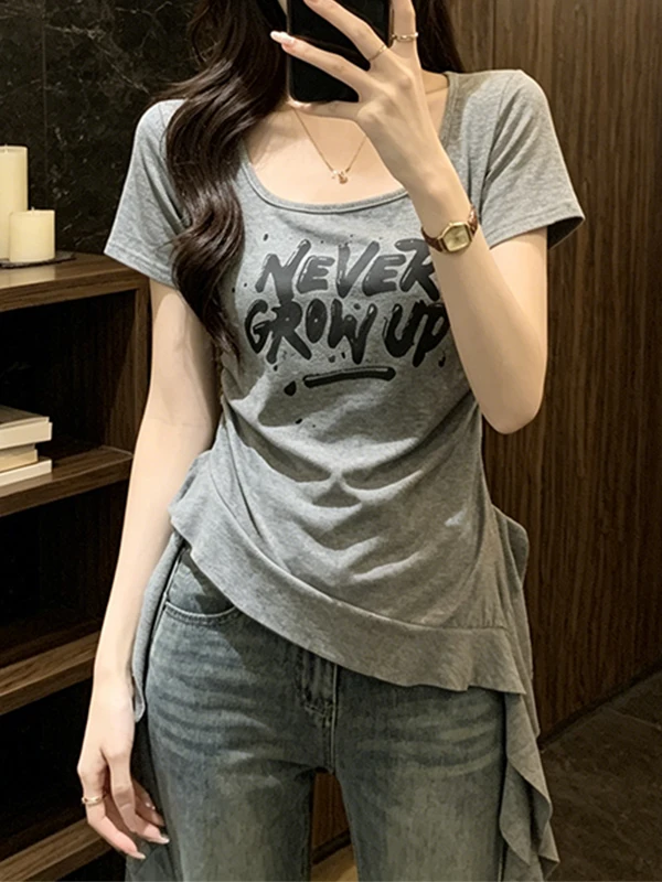 Summer 2026 Fashionable Short Sleeve T-Shirt with Lace Trim Letter Print Korean Style Regular Fit Breathable Casual Top for p...
Summer 2026 Fashionable Short Sleeve T-Shirt with Lace Trim Letter Print Korean Style Regular Fit Breathable Casual Top for p...