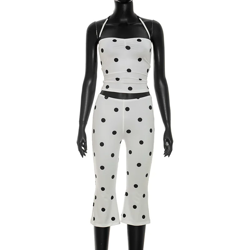 New women's fashion trend printed polka dot small sling top+tight pants set
New women's fashion trend printed polka dot small sling top+tight pants set