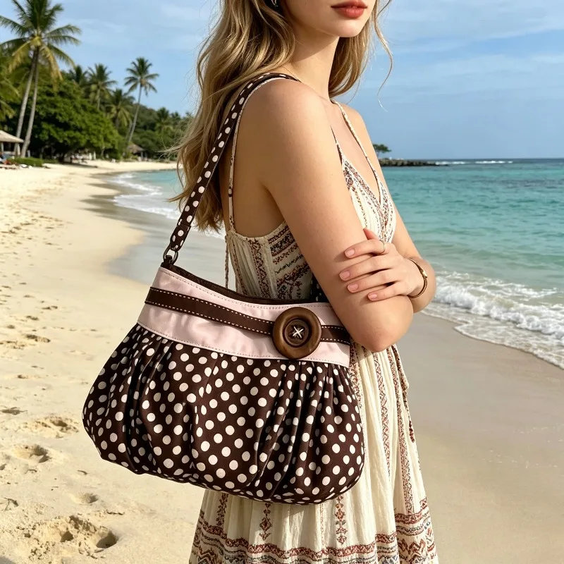 Retro Polka Dot Underarm Bag Cute Pleated Cloud BagWooden Button-decor Handbag Casual And Versatile Commuter Shoulder Bag
Retro Polka Dot Underarm Bag Cute Pleated Cloud BagWooden Button-decor Handbag Casual And Versatile Commuter Shoulder Bag