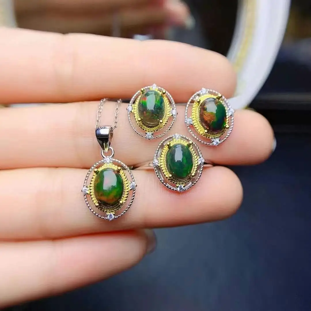 Elegant G 100% Natural Real Opal Set 925 Sterling Silver1pc Natural opal Ring,1pc Natural Opal Pendant,2pcs Natural Opal Earring
Elegant G 100% Natural Real Opal Set 925 Sterling Silver1pc Natural opal Ring,1pc Natural Opal Pendant,2pcs Natural Opal Earring