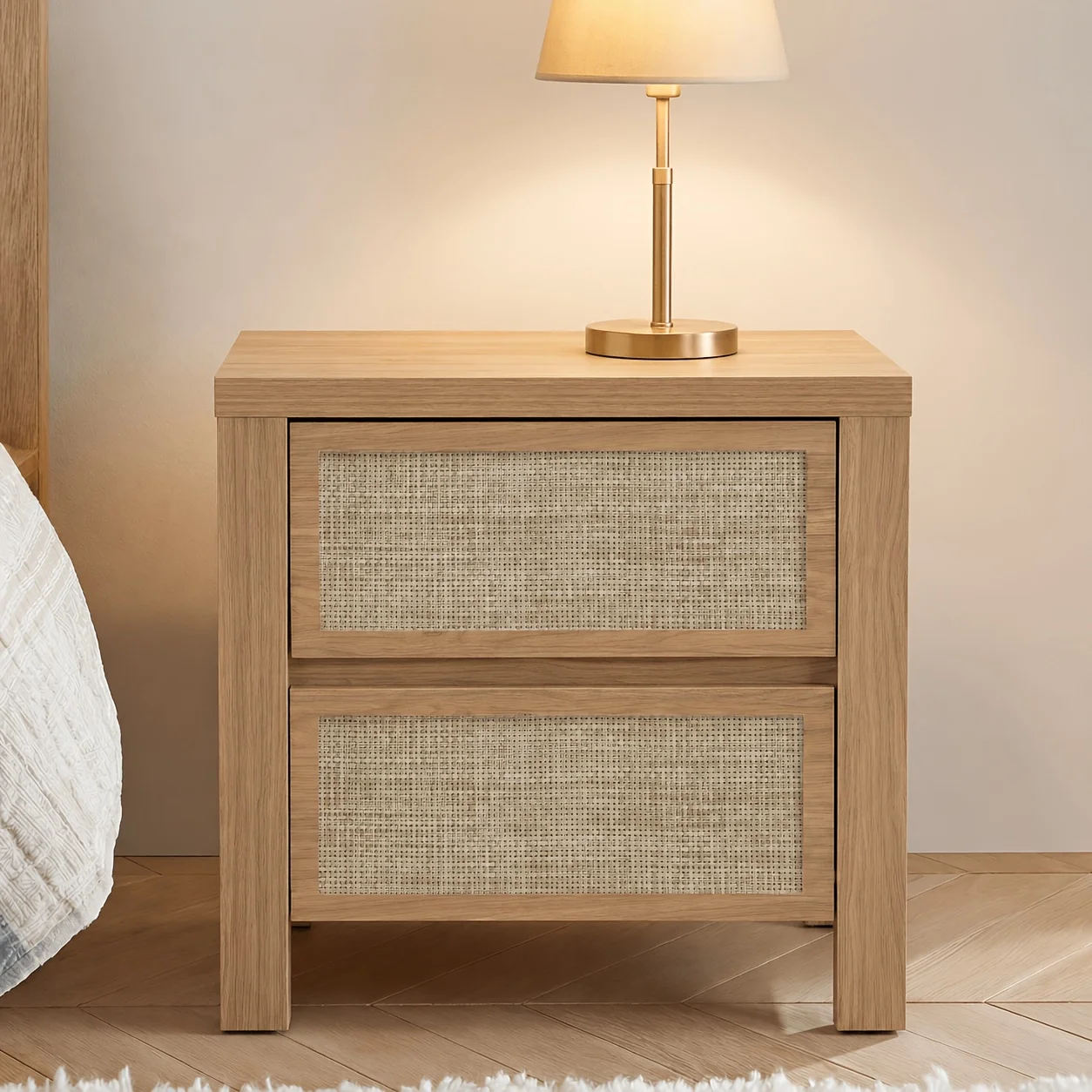 Bohemian-style Wicker Nightstand, Bedroom Side Table, with Two Or Three Drawers, Farmhouse-style Bedroom Side Table, Wood-grain Finish Nightstand with Storage Space
Bohemian-style Wicker Nightstand, Bedroom Side Table, with Two Or Three Drawers, Farmhouse-style Bedroom Side Table, Wood-grain Finish Nightstand with Storage Space