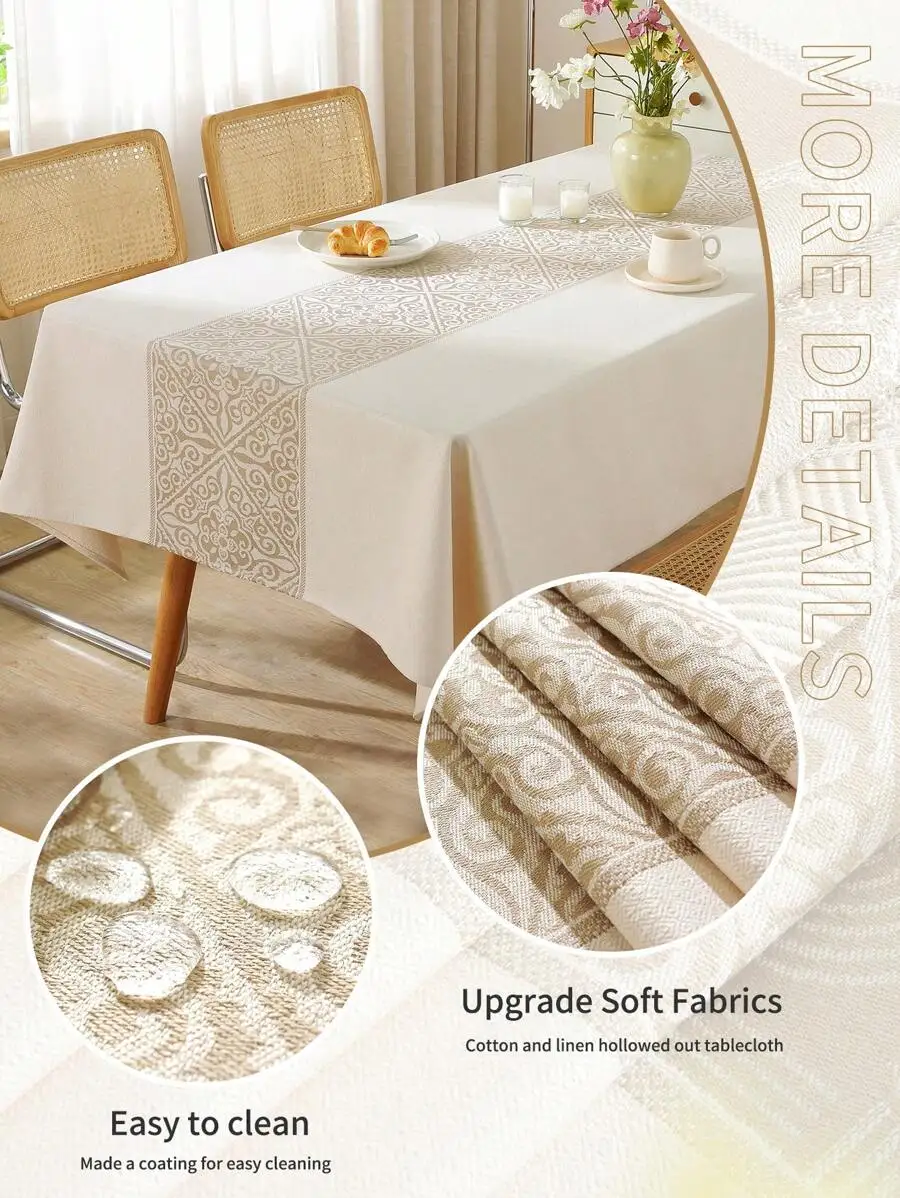 1pc Rectangular Waterproof Tablecloth, Cotton-Linen Blend with Embossed Pattern, for Dining Kitchen Wedding
1pc Rectangular Waterproof Tablecloth, Cotton-Linen Blend with Embossed Pattern, for Dining Kitchen Wedding