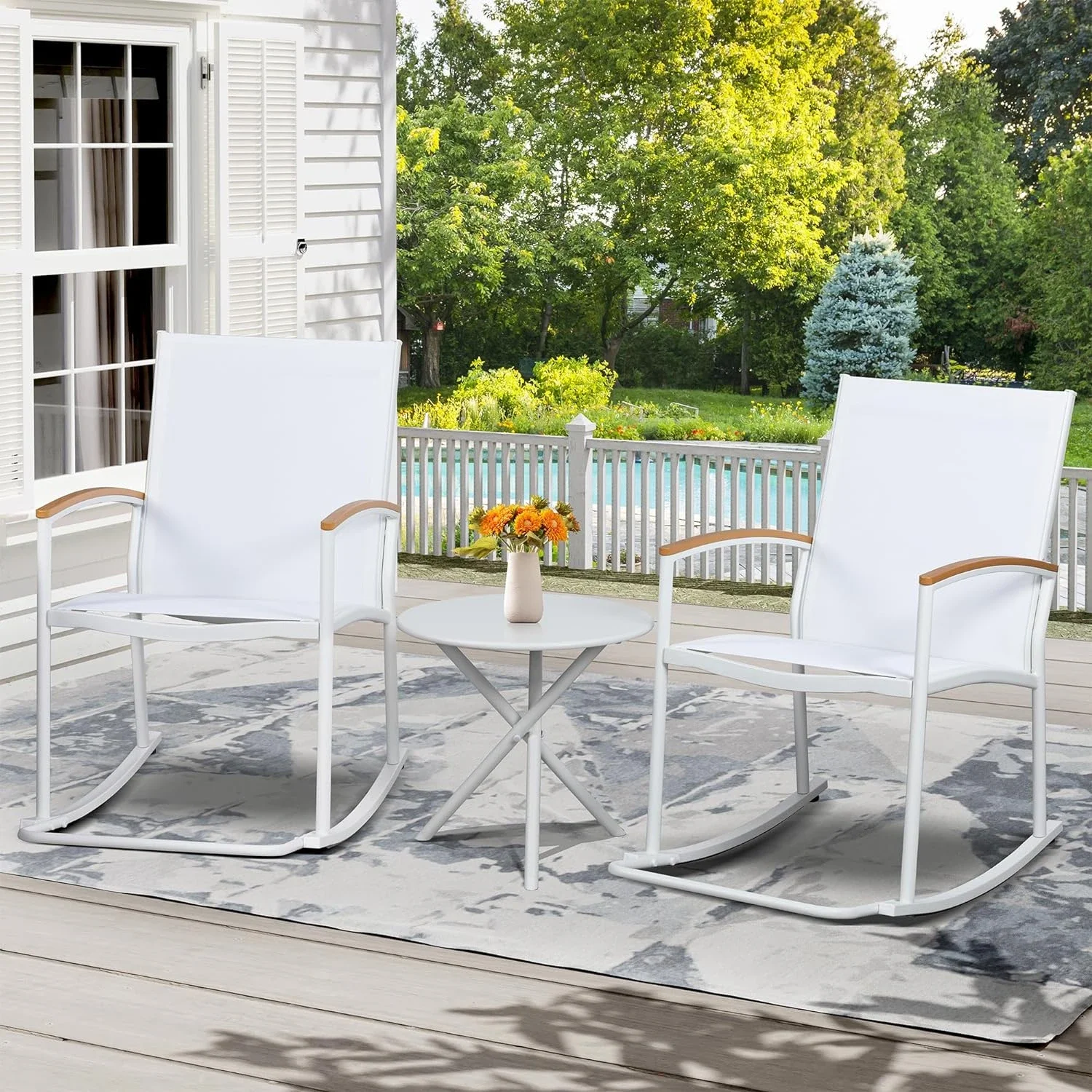 3 Piece Wicker Rocking Chair Outdoor Bistro Sets with Coffee Table and Cushions Metal Frame Patio Furniture(Khaki)
3 Piece Wicker Rocking Chair Outdoor Bistro Sets with Coffee Table and Cushions Metal Frame Patio Furniture(Khaki)