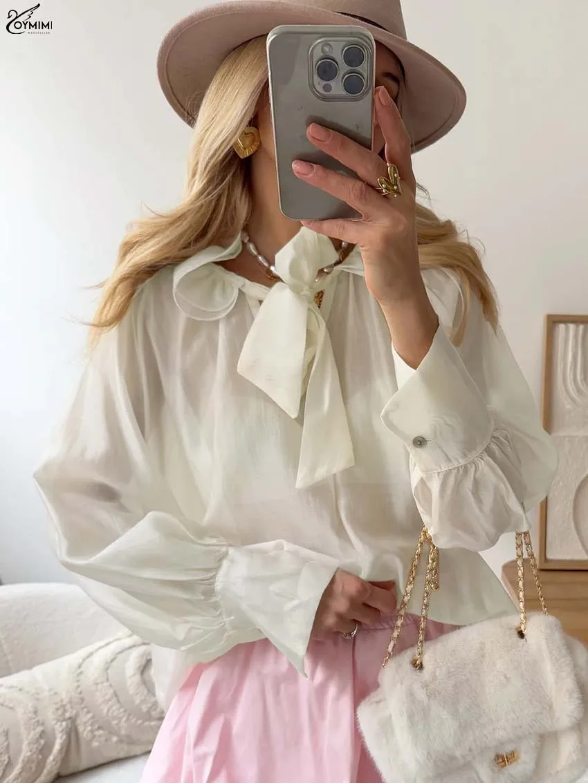 Oymimi Summer Beige Voile Woman Blouses Fashion Long Sleeve Ruffled Neck Lace-Up Blouses Casual Loose Solid Blouse Streetwear
Oymimi Summer Beige Voile Woman Blouses Fashion Long Sleeve Ruffled Neck Lace-Up Blouses Casual Loose Solid Blouse Streetwear