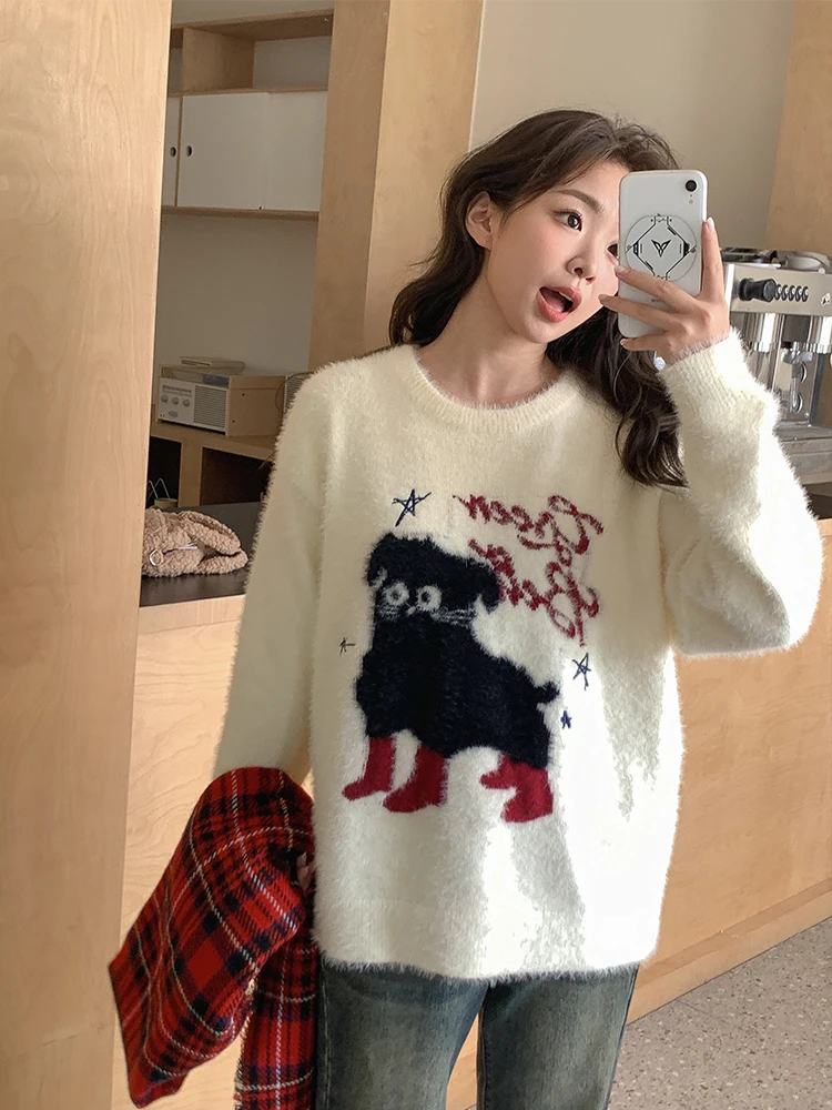 Soft Faux Fur Knitted Sweater Women's round Ne Warmth Retention Small Eight Dog Sweater Autumn Winter Commute Sle Loose Fit
Soft Faux Fur Knitted Sweater Women's round Ne Warmth Retention Small Eight Dog Sweater Autumn Winter Commute Sle Loose Fit