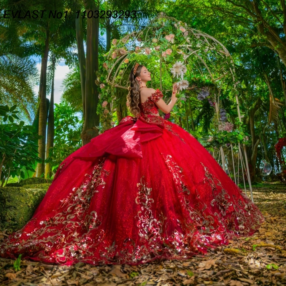 EVLAST Customized Mexican Red Ball Gown Quinceanera Dress Gold Floral Applique Beading Bow Sweet 16 Vestidos De 15 Anos E1QN195
EVLAST Customized Mexican Red Ball Gown Quinceanera Dress Gold Floral Applique Beading Bow Sweet 16 Vestidos De 15 Anos E1QN195
