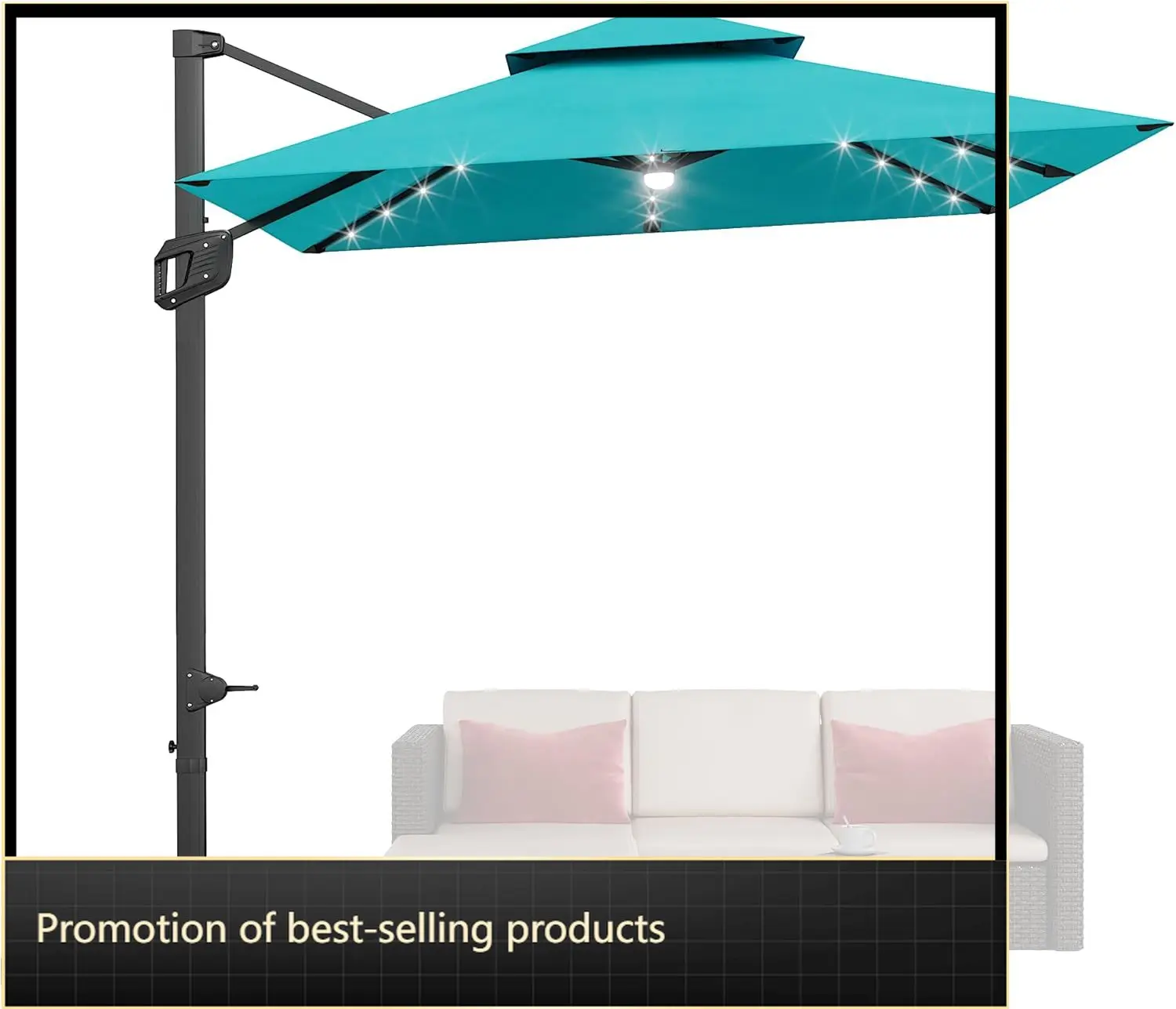 10 ft x 10 ft Heavy Duty Cantilever Patio Umbrella with Solar LED Lights & Weighted Base, 2-Tier Square Aluminum Offset
10 ft x 10 ft Heavy Duty Cantilever Patio Umbrella with Solar LED Lights & Weighted Base, 2-Tier Square Aluminum Offset