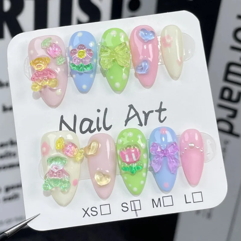 Handmade Press on Nails Cartoon Bear Design False Nails with Flower Decor Cute Colorful False Nails for Women and Girl Wearable
Handmade Press on Nails Cartoon Bear Design False Nails with Flower Decor Cute Colorful False Nails for Women and Girl Wearable