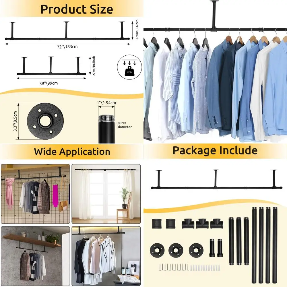 Ceiling-Mounted 72 Industrial Pipe Garment Rack for Laundry, Holds Up to 135 lbs
Ceiling-Mounted 72 Industrial Pipe Garment Rack for Laundry, Holds Up to 135 lbs